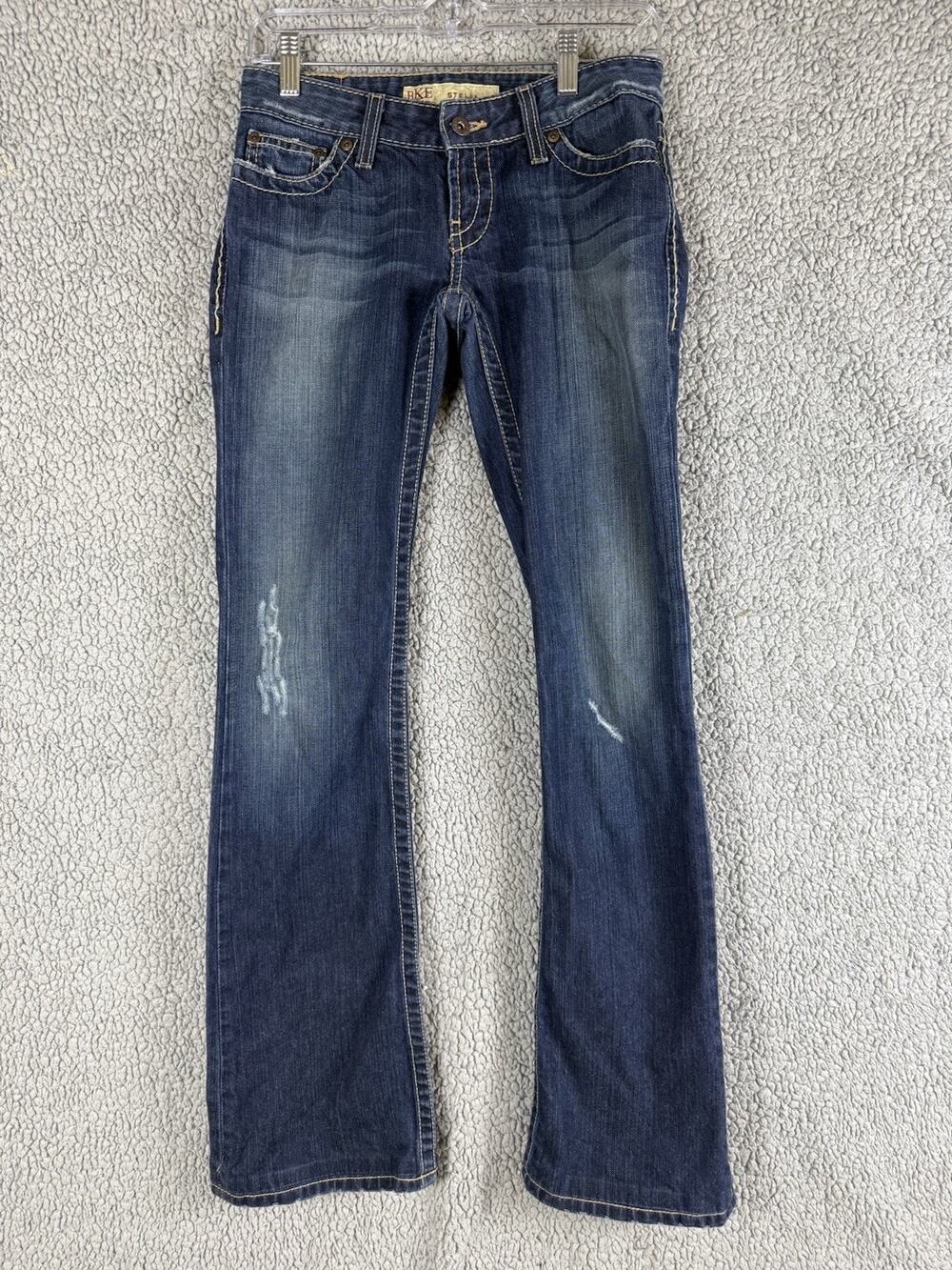 BKE Stella Bootcut Jeans Womens Sz 26 Low Rise Distressed Stretch Denim Buckle